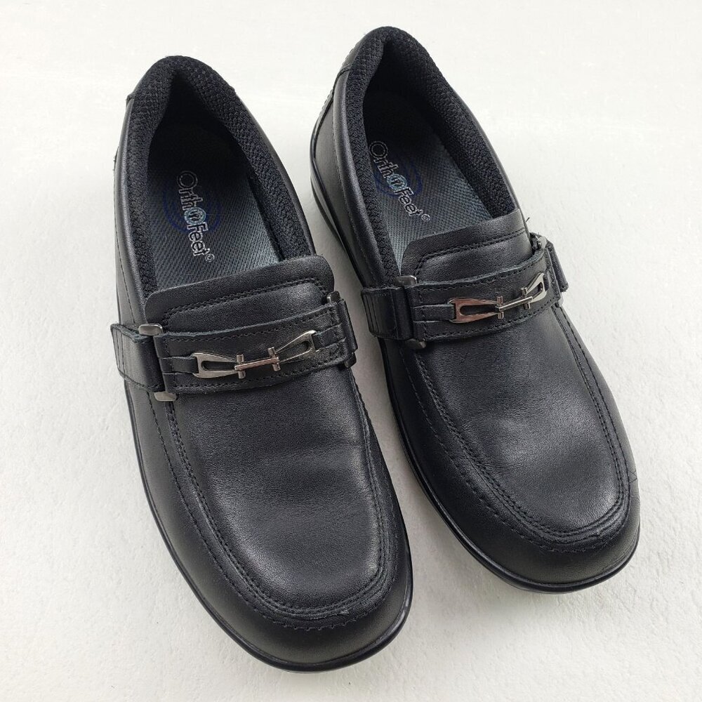 Orthofeet Chelsea Slip On Loafer Womens 9 B Black Leather Comfort Dress Shoe 819